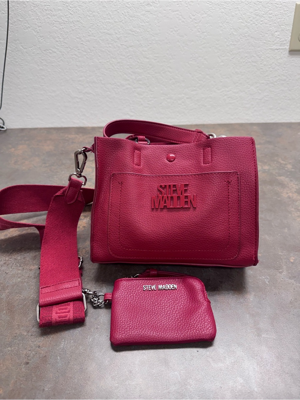 Steve Madden Red Pebbled Crossbody Tote with Coin Pouch